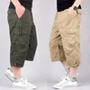 Lång längd last shorts män sommar multi ficka casual bomull elastiska byxor militära taktiska korta byxor 5xl 220715