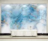 Papel de pantalla 3D Mural Modern de alta gama Luz de lujo azul de oro azul marco de mármol TV Backing Papel de pared