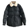 Femmes Winter Parka Down Jacket Chaud Solide Lâche Coréen Coton Causal Pain Manteau Court Femelle Cordon Taille Tops Blouses 201126