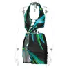 Casual vestidos joskaa halter linha sem encosto bainha mini verde feriado verão praia desgaste 2022 mulheres gráfico impresso bodycon vestido