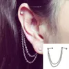 Clip-on & Screw Back 1Pc Punk Ball Stud Cartilage Ear Cuff Wrap Double Chain Piercing Earring UnisexClip-on