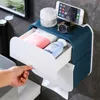 Punch-vrij toiletpapierhouders Wandgemonteerd Draw-papieren Roll papieren doos Badkamer Waterdicht geen boorrek Huishoudelijk Plastic 2-laags Toiletpapier Organisator ZL1258