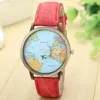 ساعات المعصم Mini World Fashion Quartz Watch الرجال للجنسين خريطة طائرة السفر حول المرأة فستان جلدي ساعات المعصم # YL5