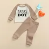 Kläder set 024m spädbarn baby pojkar kläder 2 st mamma pojke bokstav lång ärm pullover toppar elastiska byxor 3 färger klädning2136520