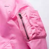 Mens Pink Bomber Jacket Padded Aviator Jackets Zippered Sleeve Pocket Stand Collar Baseball Jacket Military Style Pink Coat Y220803