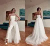 Fashionable Unique Simple Plus Size Jumpsuits Wedding Dress Bridal Gowns with Detachable Train Strapless Ankle Length Formal Jumpsuit Dresses Custom Made BES121