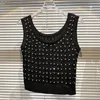 New fashion women's o-neck sleeveless coarse wool knitted rhinestone shinny bling short crop top vest tanks camisole