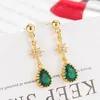 Dangle Chandelier Vintage Fashion Stars Green Crystal Emerald Gemstones Drop Earrings For Women Gold Color Jewelry Bijoux Party 8901241