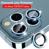 Diamant Glitter Camera Lens Protector On pour iPhone 14 13 12 11 Pro Max Mini Anneau En Métal Lentille 9H Verre Trempé iPhone13 Housse De Protection