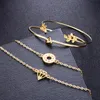 Chaîne à maillons 4 pièces/ensemble géométrique alliage bracelets porte-bonheur femmes feuille d'or Bracelet ensemble Simple poignet dame Boho Bracelet bijoux GiftLink
