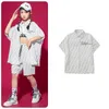 Roupas conjuntos de roupas meninos verão hip hop branco listrado de manga curta shorts para garotas menino jazz dança fantasia adolescente streetwear roupas de roupa