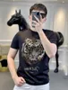 Men's T-Shirts 2022 New Design Heavy Craft Tiger Head Sequins Luxury Hot Diamond Fashion Brand O-neck Clothes Top Red Blue Black White M-4XL