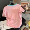 T-shirt Femmes Vêtements Mince Été Tops Rayé Casual Dames T-shirts À Manches Courtes Broderie Tee Mode Coréenne 2022 220613