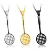Colares pendentes de alta qualidade jóias charmosas aço inoxidável cor prata cor 3d badminton raquete Design pingentes homens mulheres caixas 24 "