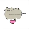 Pinsbrooche biżuteria Kreatywna kreskówka zwierząt kota jedzący makaron emalia broszka z aluminiowa odznaka koszula