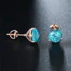 Stud Charm Rose Gold Color Wedding Earrings Classic 3 Prong Round Stone Blue Fire Opal Small For Women Jewelry Moni22