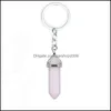 Key Rings Natural Stone Hexagonal Prism Keychains Healing Rose Crystal Car Decor Keyholder For Women Carshop2006 Dhgbq