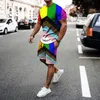 Yaz Moda Erkekler 2 Parça Set Trailtsuits Sıradan Kısa Kollu 3D Baskılı T-Shirtshorts Pants Kamisetas Ropa Hombre 220609