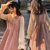 Spring Korean Style Maternity Dress Sweet Ruffles Stand Collar Long Flare Sleeve Pregnant Woman Aline Dress Formal Clothing J220628