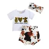 Barnkläder sätter flickor pojkar kläder spädbarn brev tryck toppskalar shortsbow pannband 3PCSSet Summer Fashion Boutique Baby Clot6215469476