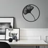 Deko-Objekte, Figuren, Ginkgo-Wanddekoration, 24,9 cm, kreativer Metall-Kunst-Anhänger, schwarzes rundes Blatt, hängende Dekoration für Wohnzimmer, Raumdekoration