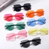 Ladies Cat Ear Sunglasses Frameless Jelly Transparent Sunglasses Retro All-in-one Ocean Piece Candy Color Sunglasses 2022 New Y220427