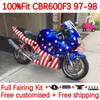 OEM Body + Tank Voor HONDA CBR600FS CBR600 CBR 600 F3 FS CC 95-98 142No.313 600FS 600CC 600F3 CBR600F3 95 96 97 98 CBR600-F3 1995 1996 1997 1998 Injectie Kuip USA vlag