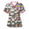 Blouses voor dames shirts vlinderprint vrouwen verpleegsterscrubs verpleegkundigen tuniek uniform korte mouw onregelmatige kraag werkaccessoires blousew