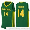 SJZL98 2019 Wereldbeker Team Brasil Basketbal Jerseys 9 Marcelinho Huertas 14 Marquinhos Sousa Cristiano Felicio Vitor Benite Anderson Varejao Shirt