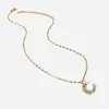 Colares de pingentes colar de aço inoxidável brilhante colar de zircão 18k Presente de jóias de ouro Full Zirconia Moon com 5 pedras preciosas de esmeralda verde