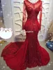 Bling Red Cekiny Mermaid Prom Dresses 2022 Prawdziwe zdjęcia Z Długim Rękawem Czarne Dziewczyny Afryki Plus Size Dress Dress Glitter Party Formalne Dresses Rates De Soirée