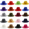 Filz-Fedora-Hüte, Panama-Kappe, Jazz-formeller Hut, Retro-Woll-Dame, modisch, einfarbig, Bonbonfarben, breite Krempe, Unisex, Trilby, Chapeau für Männer und Frauen, Fedora-Hut B50-2