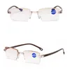 Men rimless reading glasses bifocal far near anti blue light magnification women presbyopic glasses253y7608030