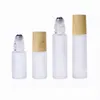 Frosted Clear Glass Roller Bottles 5ml 10ml Roll on Bottle with Metal Roller Ball Wood Grain Plastic Lids for Perfume Essential Oil Lip Balms Cosmetic Packaging