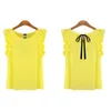 Dames PoloS Blouse Summer Fashion Lotus Leaf O-Neck Casual Shirt Ladies Bow Chiffon Blouses Tops S-XL Witte Yellowwomen's Poloswomen's