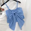 Camis Femmes Solid Bow Irreguarl Crop Top T-shirts sans manches tricotés Slim Femmes Sexy Sweet Chic Slim Basic Kawaii Tanks Streetwear 220607