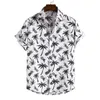 Summer Mashion Casual Men Stripes/Tree Printed Short Tan-Down Kllar Slim Hawajan Shirt For Travel 220801