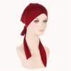 Pré-attaché femmes musulmanes casquettes intérieures Stretch Hijabs longue queue arc tête écharpe chimio Cancer Turban Femme perte de cheveux casquette bandeau couverture