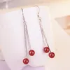 Dangle Lustre Longue Boucles D'oreilles Bijoux Pour Femmes Rouge Rond Pierre Boucle D'oreille De Noce Brincos GirlsDangle