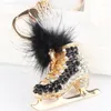 Keychains Black Roller Skates Shoe Feather Pendant Charm Rhinestone Crystal Purse Bag Keyring Key Chain Accessories Wedding Party Gift Fier2