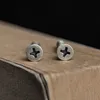 Boucles d'oreilles à vis en argent massif 925 Punk Hip-Hop Rock Style Thai Silver Cross Nail Studs