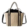 Evening Bags Casual Straw Basket Bag Striped Strap Rope Woven Women Handbags Paper Handmade Shoulder Crossbody Summer Beach Small Tote