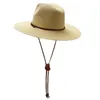 Sombrero de paja de Panamá de ala ancha para hombres con correa para la barbilla Jardín de verano Playa Sombrero para el sol Lazo de cinta UPF 50 220525