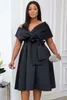 Элегантные черные чайные платья выпускного платья линии простой атласный коктейль Party платье V-образным вырезом от плеча короткий плюс размер специального случая платья для женщин 2022 халат