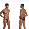 Pelle di serpente DELL'UNITÀ di elaborazione Degli Uomini di Cuoio Slip Bikini Sexy U Convesso gay Biancheria Intima Degli Uomini Della Biancheria Intima calzoncillos hombre slip sacchetto del pene perizoma