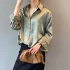 Kvinnors blusar skjortor Spring Women Satin Elegant Long Sleeve Vintage Silk Ladies Tops Workwear Fashion Blusa Button S- 3xlwomen's