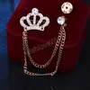 Fashion Crown Crystal Rhinestone Brooch Pins Tassel Men's Suit Collar Pin Luxulry Jewelry Brooches for Women Accessories