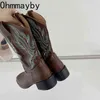 Western Cowboy Boots Fashion V Mouth Brodery Knee-High Booties Square Heel Female Knight Long Boots Winter 2022 Women's Shoes Y220729