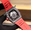 2022 NTPT Miyota in fibra di carbonio Orologio automatico da uomo Quadrante scheletro nero Cinturino in caucciù rosso Super Edition Puretime01 3502A1