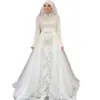 2022 Modesto abito da sposa hijab musulmano con gonna staccabile manica lunga collo alto sirena di pizzo abiti da sposa Medio Oriente Dubai arabo islamico Robe De Mariage